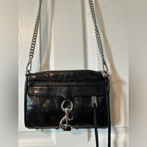 Rebecca Minkoff Black Leather Crossbody Bag with Silver Chain